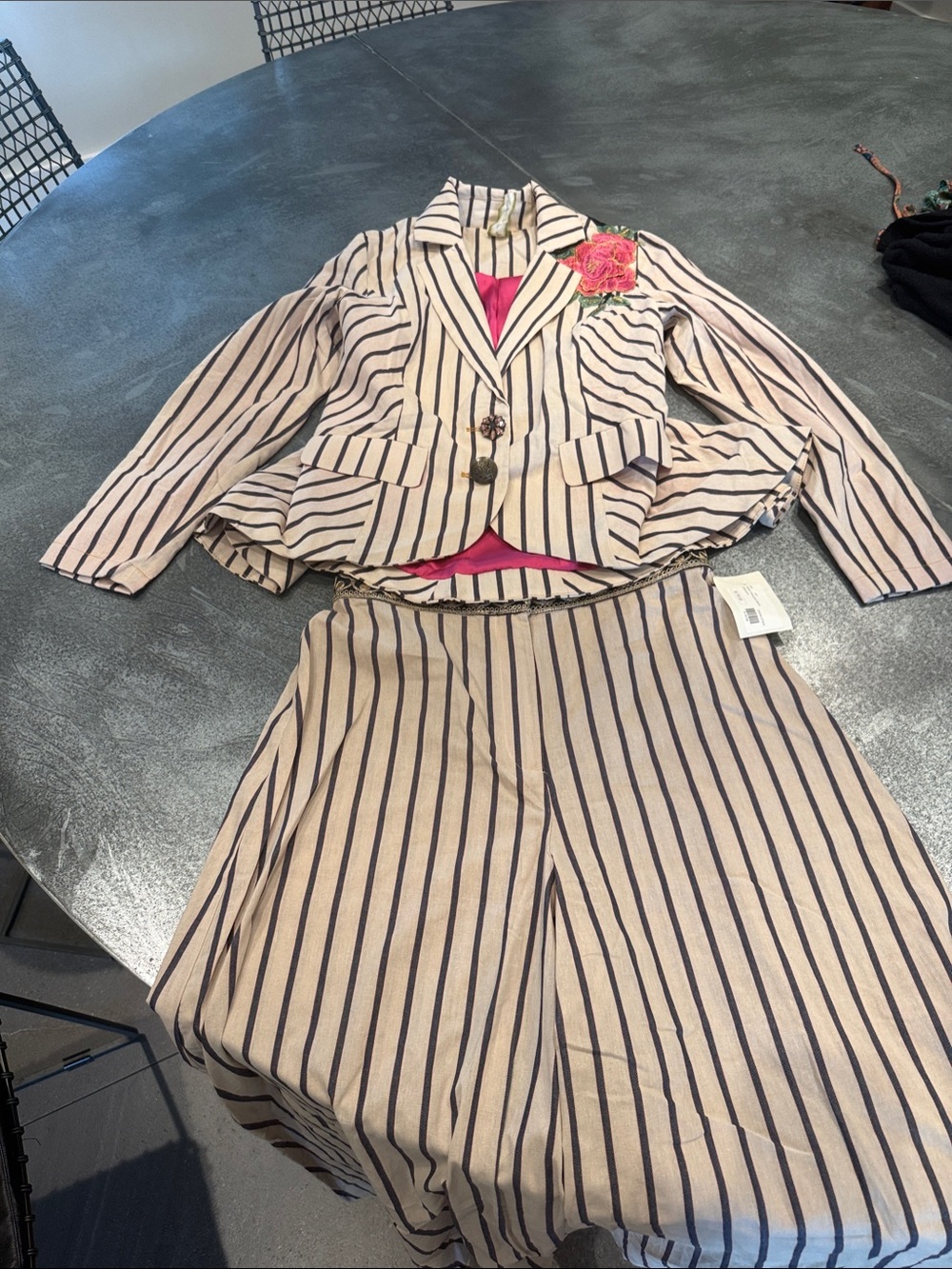 Striped Two-Piece Blazer & pant Set with Pink Lining